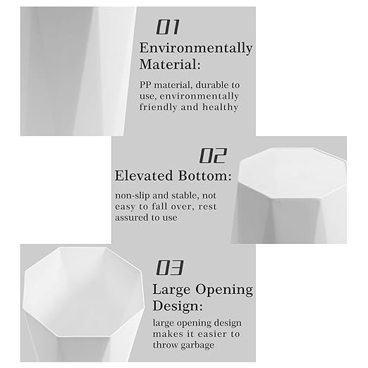 12L Trash Can Wastebasket Plastic Trash Bin Garbage Container Rubbish Can Paper Basket Office Organizer for Bedroom Home Office, 6 White