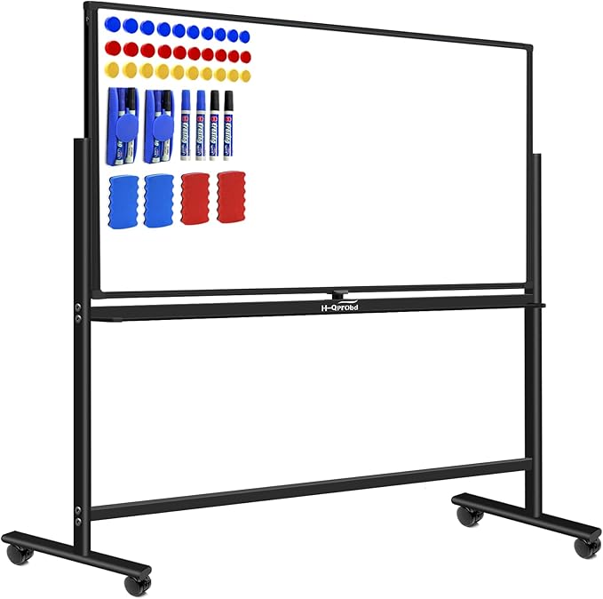 H-Qprobd Dry Erase Board with Stand 72"x40" Magnetic Mobile Whiteboard on Wheels Double-Sided Rolling Whiteboard for Office, Home & School