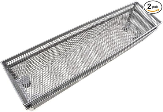 HAHIYO Stackable Mesh Tray Cup 12 x 3 x 2 inches Sturdy Container for Desk Drawer Organizer Collection for Home Office School kitchen Soft Foam Feet No Sharp Edges 2 Pack Silver