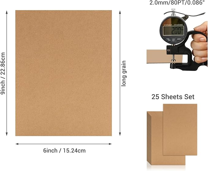 25 Pcs Book Board, Binder Board, Cover Board, Heavy Duty Chipboard for Book Binding, DIY Cardboard (Brown, 9 x 6 Inch 80PT)