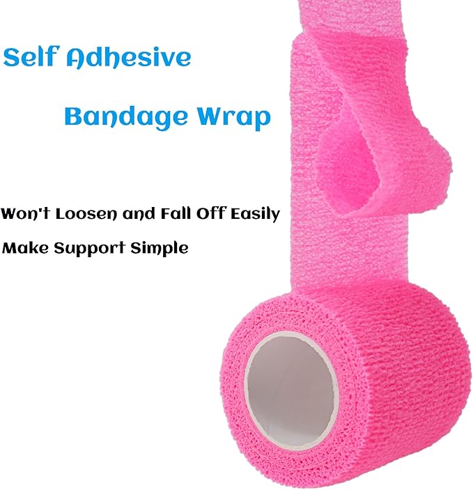 24 Rolls Pink Elastic Self Adhesive Bandage Wrap, Breathable Flexible Fabric Non Woven Cohesive Bandage, Ankle Sprains Swelling Medical First Aid Sports Athletic Tape, Dogs Pet Vet Wrap 2 in x 5 Yards