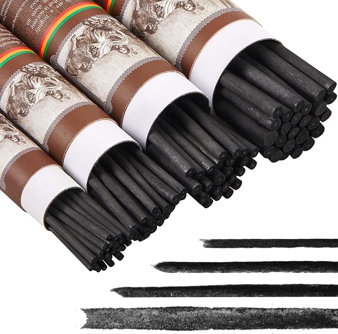Gueevin 100 Pcs Willow Charcoal Sticks, Willow Charcoal, Artists, Beginners, Students, Perfect for Sketching, Drawing, Shading, and Fine Art (2-4mm,4-5mm,5-7mm,7-9mm)