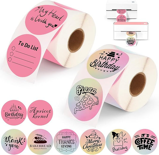 2 Rolls Colorful Thermal Labels,1.96'' Round Label Sticker for Phomemo 241BT,for MUNBYN 130B/RW402B Printer,800Pcs Waterproof Label Paper for Address/Logo/Barcode/Name/Thanks