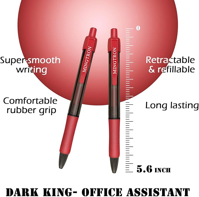 30 Pack Red Fine Point Gel Pens, No Smear Ink, Retractable, 0.5MM, Red Ink