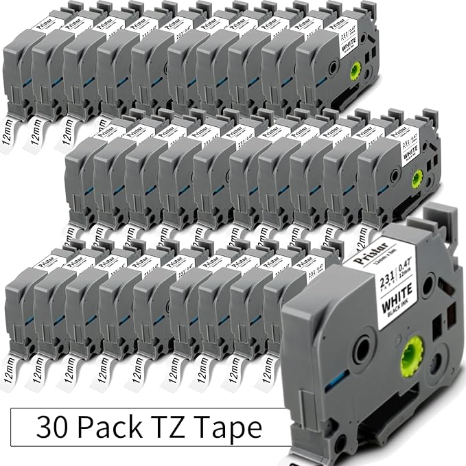 30x Replace for Brother Label Maker Tape 12mm 0.47 Laminated White TZ Tape Work with Brother P Touch PTH210 PTD220 PTH110 PT-1280 PT-1880 Label Maker Refills, Black on White, 1/2 Inch x 26.2 Feet