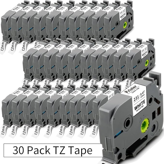 30x Replace for Brother Label Maker Tape 12mm 0.47 Laminated White TZ Tape Work with Brother P Touch PTH210 PTD220 PTH110 PT-1280 PT-1880 Label Maker Refills, Black on White, 1/2 Inch x 26.2 Feet