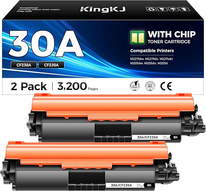 30A Black Toner Cartridge 2-Pack with chip High Yield Replacement for HP 30A CF230A 30X CF230X Compatible for HP LaserJet Pro MFP M227fdw M227fdn M203dw M227sdn M203dn M203d Printer M277 M203 Ink Copy