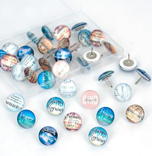 24Pcs Decorative Push Pins,Decorative Thumb Tacks for Bulletin Board, Cork Board Thumbtacks,Photos Wall Maps,Cute Thumbtack for Cubicle Decor,Classroom Decor,and Office Decor(Motivational-Moring)