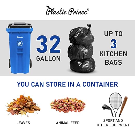 32 Gallon Recycling Rollout Trash Can with Lid, Commercial Heavy-Duty Wheeled Outdoor Garbage Can, Blue 2 Pack