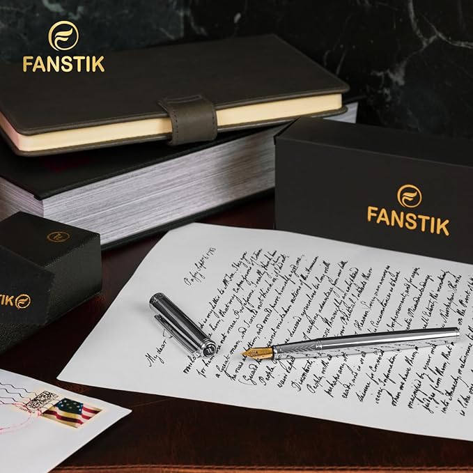 Silver Luxury fountain pen (Made In USA) fancy gift set for women, Chrome Finish, Professional executive pen gift set for men (Lux fountain Silver)