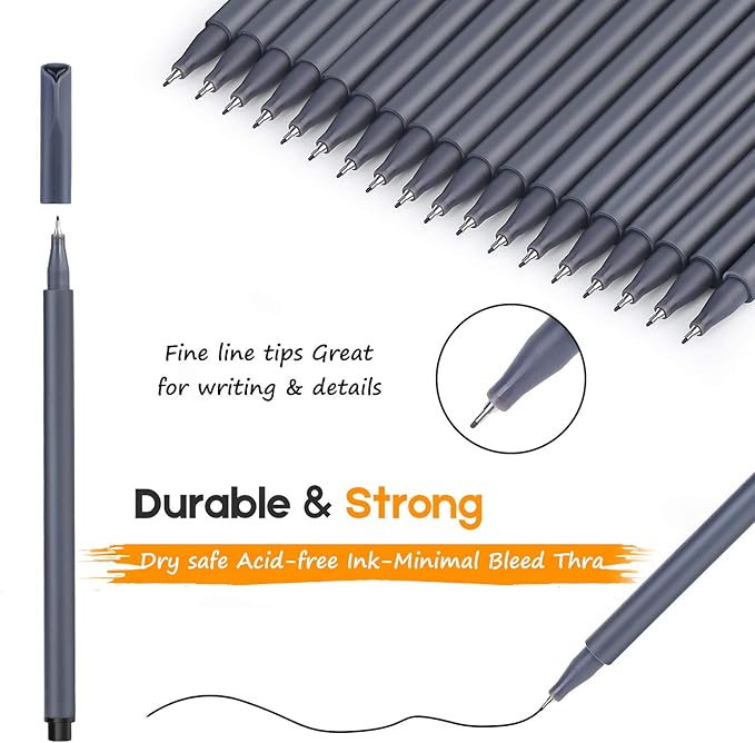 iBayam Journal Pens Fine Point Markers Fine Tip Drawing Pen Porous Fineliner Pens for Journaling Writing Note Taking Calendar Coloring Art Office School Supplies, Mars Black, 18-Pack