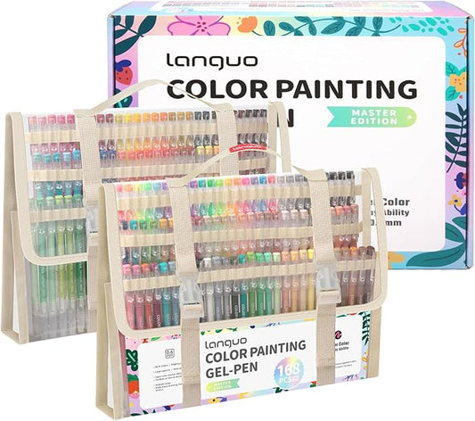 Gel Pens For Coloring, 168 Pack Colored Pens for Black Paper & White Paper, 0.6MM Fine Point Pens for Coloring, Writing, Drawing, Journaling, Note Taking, School, Office, Home