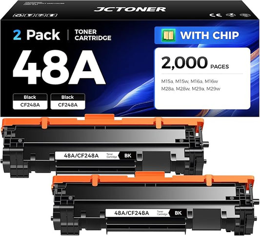 48A Black Toner Cartridge 2-Pack with chip High Yield Replacement for HP 48A CF248A Compatible with HP Laserjet Pro MFP M28a M28w M29a M29w M15a M15w M16a M16w Printer M28 M29 M15 M16 Series Ink Copy