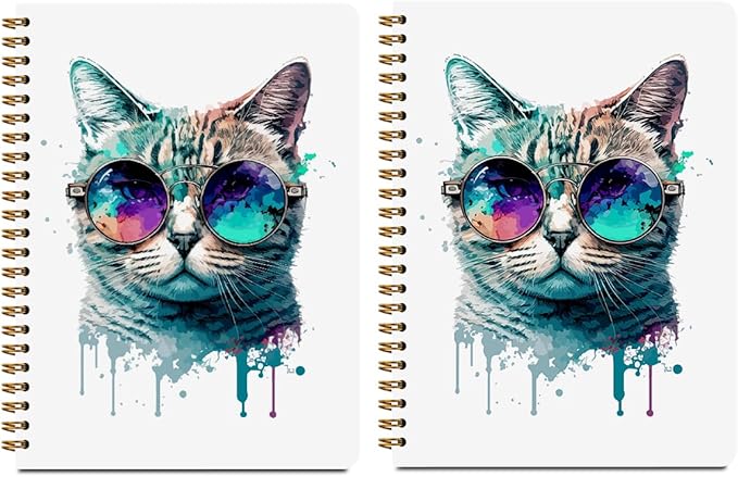 2Pcs Cute Spiral Notebook, Funny Cat College Ruled Spiral Notebook, 160 Pages Hardcover Notebooks Journals for Writing Travel Business Office, Funny Aesthetic Notebooks for Women Cat Garden