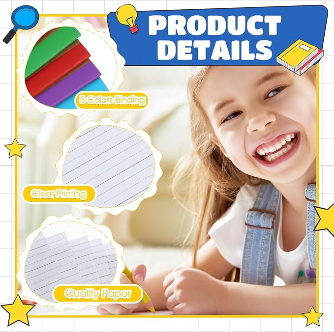 Henoyso 20 Pcs Primary Composition Notebook 9 3/4 x 7 1/2 Inch Kids Journal, Back to School Supplies, K-2 Primary Writing Notebook for Kids Student Draw and Write Story Journal (Fresh Color)