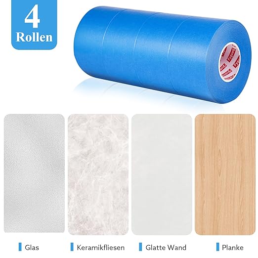 4 Rolls Painters Tape Blue Painters Tape 2 Inch Wide, Multi-Surface Masking Tape Bulk, 1.89 in x 220 Yd Total Blue Tape for Wall Painting Home Improvement DIY Crafts