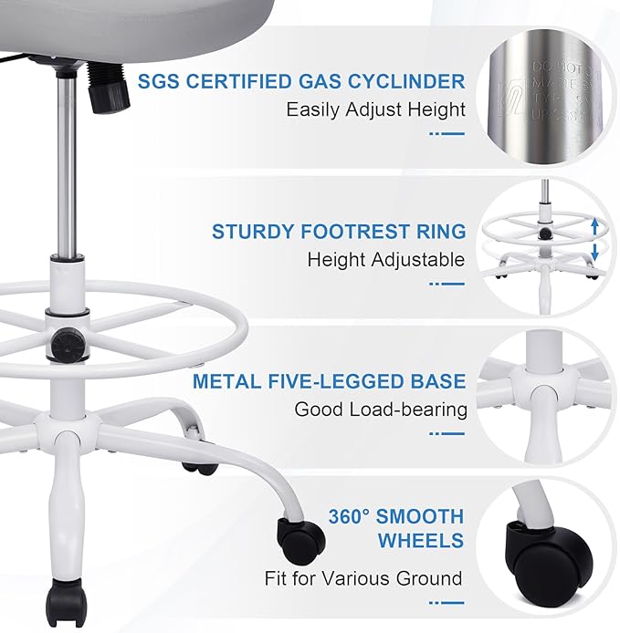 HYLONE Tall Drafting Chair Standing Desk Chair with Flip-Up Armrests, Adjustable Height Ergonomic Office Chair with Footrest Ring - High Stool Chair for Standing Desk (Light Grey)