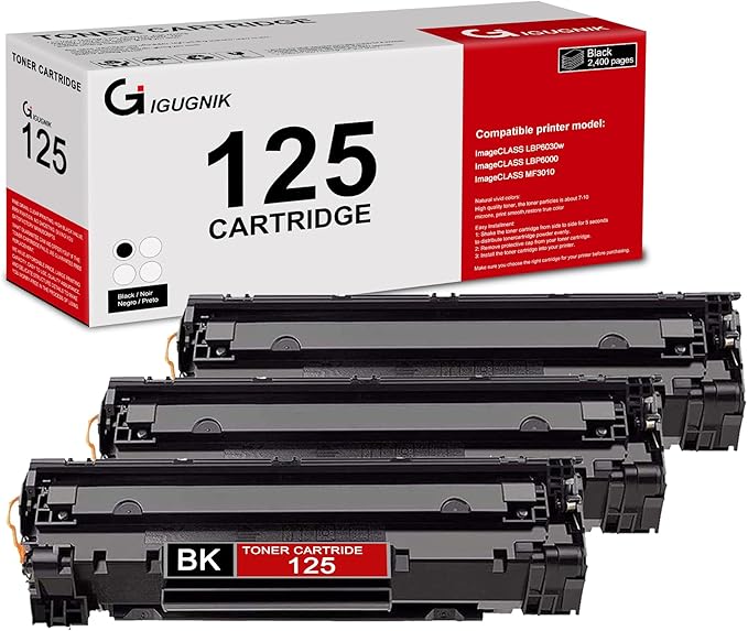 3 Pack 125 3484B001 Black Toner Cartridge Compatible 125 Replacement for Canon 125 ImageCLASS LBP6030w LBP6000 MF3010 Printer