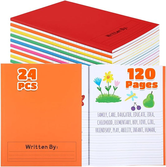 Henoyso 24 Pcs 120 Pages Primary Composition Notebooks K-2 9 3/4 x 7 1/2 Inch Journals Primary Journals Blank Books for Kids to Write Stories Kindergarten (Colorful)