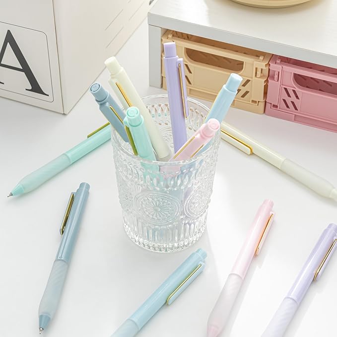 Gel Pens Black Ink Fine Point 0.5mm Retractable Cute Pen for Smooth Writing School Office Supplies (Gold 12-count)