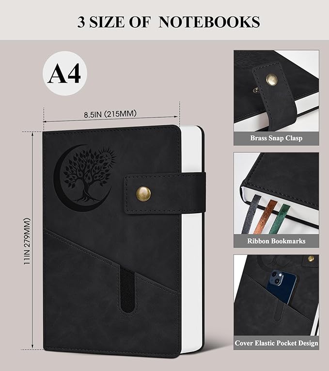 365 Page Thick Lined Journal Notebook for Men Women, A4 Large Leather Journals for Writing, Hardcover Notebooks for Work, School, Note Taking, Business, Travel Diary, College Ruled 8.5" x 11"