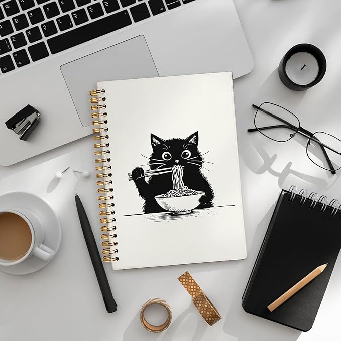 Funny Cat Ramen Notebook Journal, Funny Cute Ramen Gifts, Cat Lover Gifts for Women Men, Black Cat Gifts for Girls, Cat Ramen Noodle Notepad for School Supplies 5.5x8.3 Inch