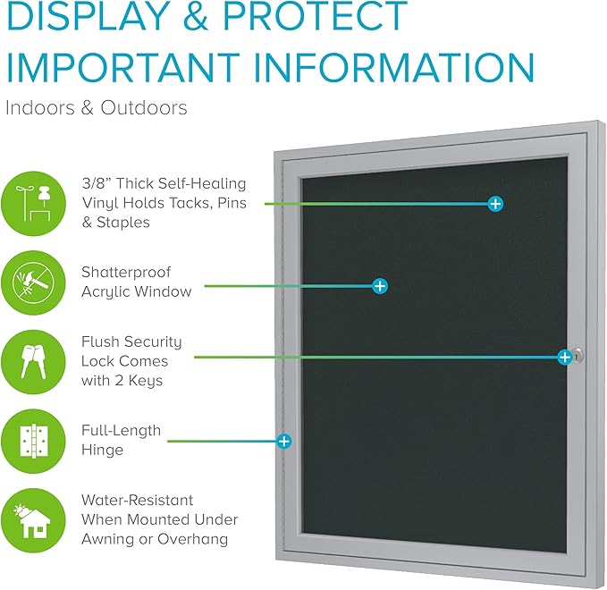 Ghent 36"x36" 1-Door Outdoor Enclosed Vinyl Bulletin Board, Shatter Resistant, with Lock, Satin Aluminum Frame - Ebony (PA13636VX-183), Made in the USA