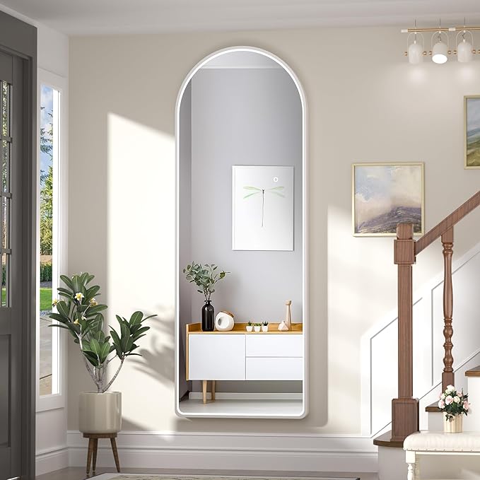 Hasipu 55" X 18" Full Length Mirror with Lights, White Frame Arch Led Mirror Full Length and 3 Colors Temperatures & Brightness Adjustable,Light Up Mirror Full Body for Bedroom Cloakroom Living Room