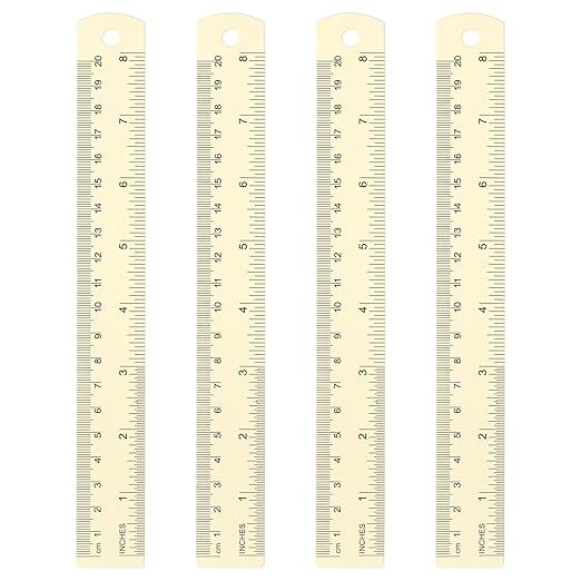 HARFINGTON 4pcs Metal Straight Ruler 20cm Metric SAE Aluminum Alloy Measuring Rulers Scale Tool with Hole for Measure Study Reading Classroom Office, White