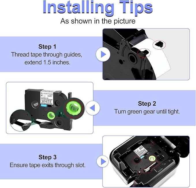 2 Pack 6mm 0.23'' FX211 Laminated Tape Compatible for Ptouch TZ TZe Flexible ID Cable Wires Labels Black on White 1/4" for PTD200 D210 D400 D600 PTH100 H110 PTP300BT PTP700 PTP710BT