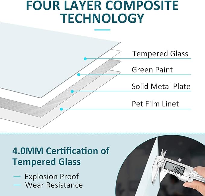 Glass Whiteboard 36x24 Magnetic Dry Erase White Board, Modern Tempered Glass Board for Wall, 3x2' Frameless Wall Hanging Mount Glassboard for Home Office School