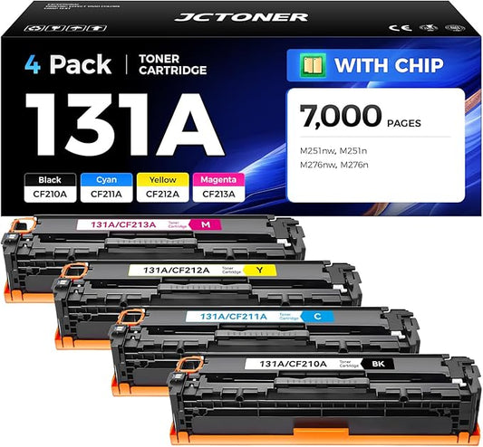 131A Toner Cartridge 4-Pack High Yield Replacement for HP 131A CF210X CF211A CF212A CF213A 131X Compatible for HP LaserJet Pro 200 color MFP M276nw M276n M251nw M251n Printer Black Cyan Yellow Magenta