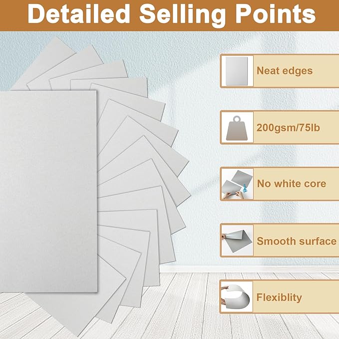 40 Sheets Grey Cardstock 8.5 x 11 Crafts Paper, 200gsm/75lb Premium Gray Card Stock Printer Paper for DIY Cards Making, Business Cards, Certificates, Wedding Invitations, School, Menus