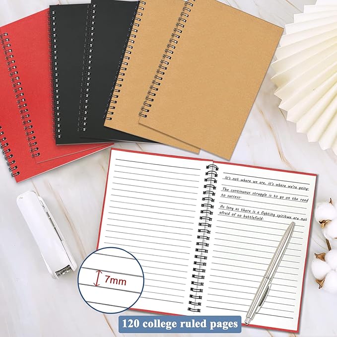 GINMLYDA Small Spiral Notebook A5, 6Pack 120 Lined Pages 8.25x5.5 Inches Spiral Journal Kraft Cover Notebooks & Writing Pads for School Home Office Aesthetic Sketch Drawing Note