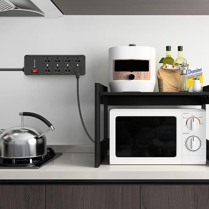 HEZI 8 Outlet Heavy Duty Power Strip, 15Amp Metal Mountable Surge Protector (2700J), Industrial Wall Mount Power Strip for Home, Office, Garage & Workshop, 10FT 14AWG Extension Cord