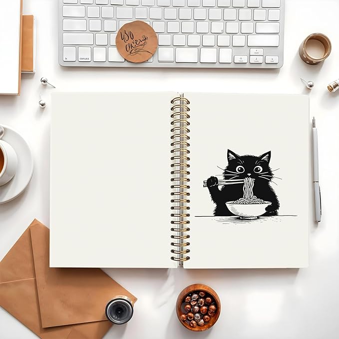 Funny Cat Ramen Notebook Journal, Funny Cute Ramen Gifts, Cat Lover Gifts for Women Men, Black Cat Gifts for Girls, Cat Ramen Noodle Notepad for School Supplies 5.5x8.3 Inch