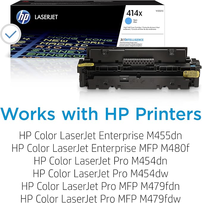 HP 414X Cyan High-yield Toner Cartridge | Works with HP Color LaserJet Enterprise M455dn, MFP M480f; HP Color LaserJet Pro M454 Series, MFP M479 Series | W2021X