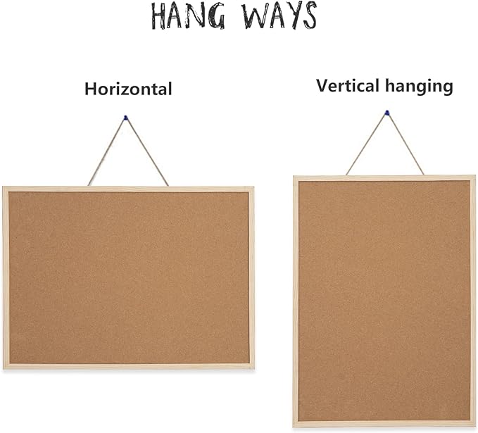 20” x 28” Cork Boards for Walls with Wooden Frame 1pack, Whiteboard and Cork Board Combo Double Sided Office Board for Wall Organizer, Bulletins Board Hanging Pin Board for School Home Office