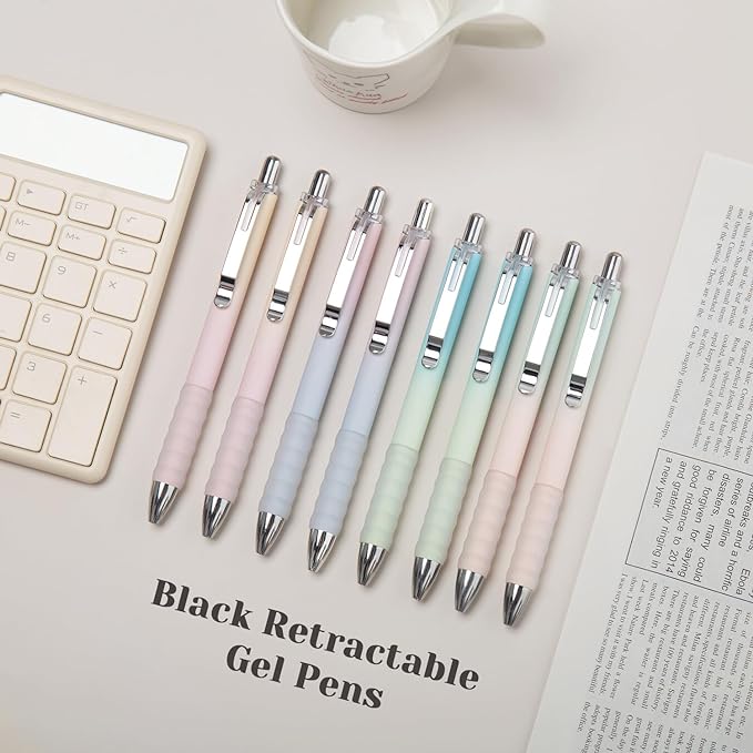 Gel Pens Fine Point 0.7mm Black Ink Gel Pen Retractable Cute Pens for Smooth Writing School Office Supplies, Pack of 12