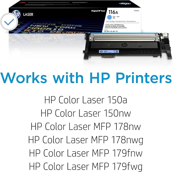 HP 116A Cyan Toner Cartridge | Works with HP Color Laser 150 Series, HP Color Laser MFP 178, 179 Series | W2061A