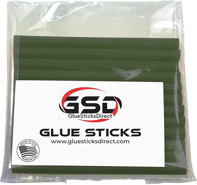 GlueSticksDirect Forest Green Colored Mini Glue Sticks for Hot, Cold and Dual Temp Glue Guns, 24 Sticks - 5/16" x 4"
