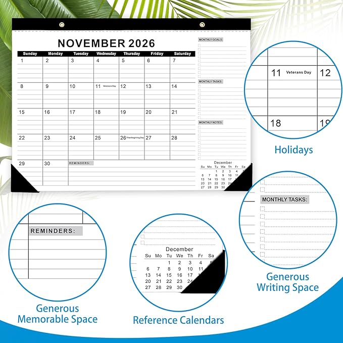 2026 Desk Calendar - Desk Calendar 2026 from Jan. 2026 to Dec 2026, Large 17" x 12" Desktop Monthly Calendar with Clear Waterproof Cover for Home School Office Desk Top Organizing
