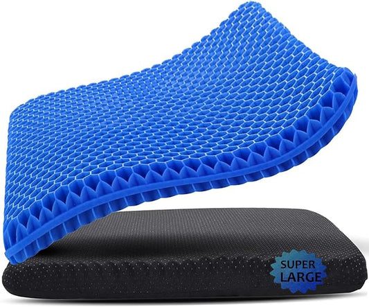 Gel Seat Cushion, 19x19inch Super Large Gel Cushion Pressure Pain Relief Seat Cushion for Long Sitting, Soft Breathable Gel Chair Pads for Home Office Wheelchair Car Seat (Blue)