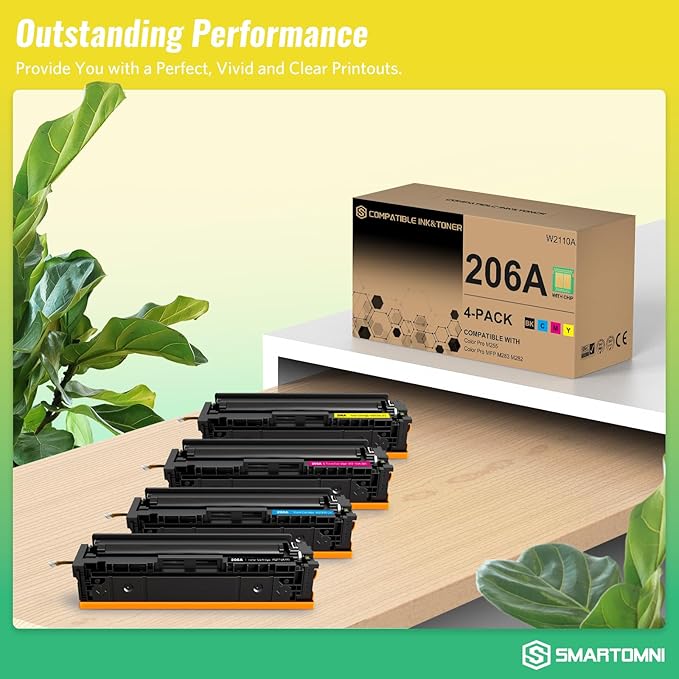 206A Toner Cartridges 4 Pack (with Chip) Works with HP Color Pro MFP M283fdw M283cdw, Pro M255dw M255nw, MFP M282nw M283 M282 M255 Printer | W2110A W2111A W2112A W2113A 206X W2110X