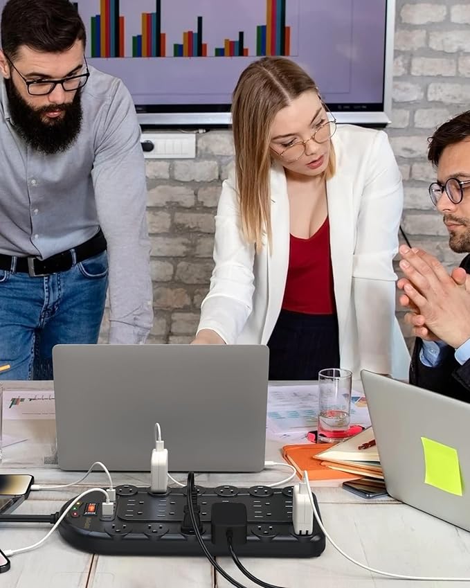 15Ft Power Strip Surge Protector (3,400 Joules), DEPOW 24 AC Multiple Outlets (1875W/15A) with 6 USBs (2 USB-C Ports), ETL Listed, Flat Plug Heavy Duty Long Extension Cord for Home, Office, Black