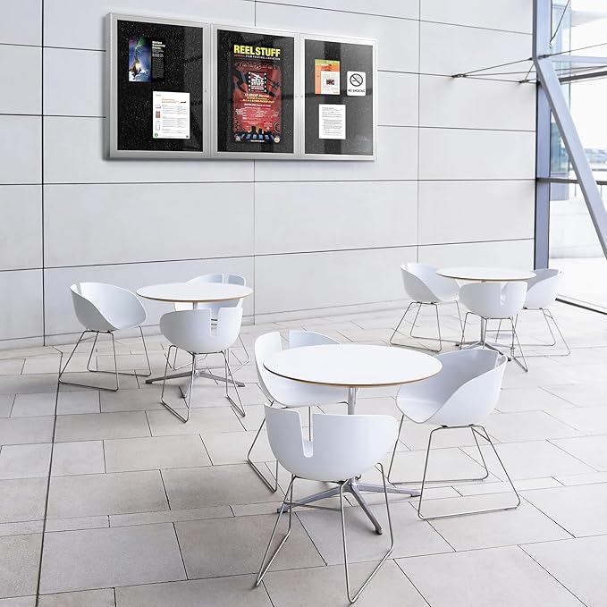 Ghent 48" x 96" 3-Door indoor Enclosed Recycled Rubber Bulletin Board, Shatter Resistant, with Lock, Satin Aluminum Frame,Confetti (PA34896TR-CF)-Made in USA