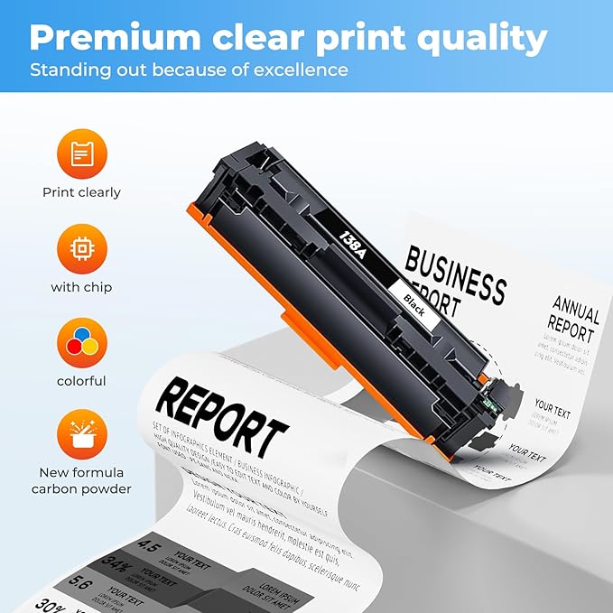 138A Black Toner Cartridge Pro MFP 3101fdw Black Toner Compatible for HP 138A Black Toner Cartridge for HP138A W1380A for pro 3001dw 3101sdw Toner 2Pack (with Chip)