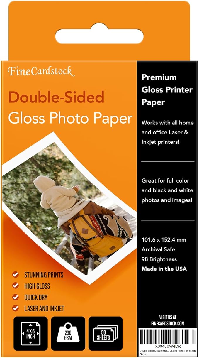 4" x 6" Photo Paper for Inkjet & Laser Printers - Extra Thick, High Gloss for Full Color Printing - Premium White Glossy, Instant Dry Paper for Everyday Pictures, Albums - 50 Sheets per Pack