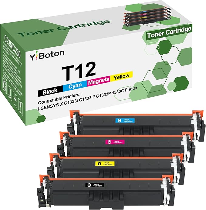 High Yield T12 T12L Black Cyan Magenta Yellow Toner Cartridge Compatible with Canon T12 Toner use for i-SENSYS X C1333i C1333iF C1333P 1333C Printer.(4-Pack)