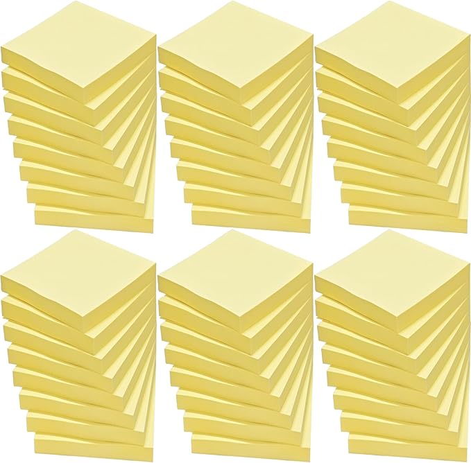 48 Pack 2400 Sheets Sticky Notes 3x3 Inches Bulk Colored Posted Notes Yellow Notes Stickies Note Pads for Office, School, and Home Supplies, 50 Sheets/pad